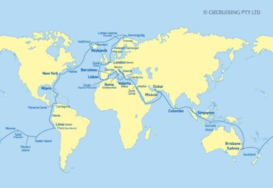 itinéraire tour du monde Sea Princess 2020