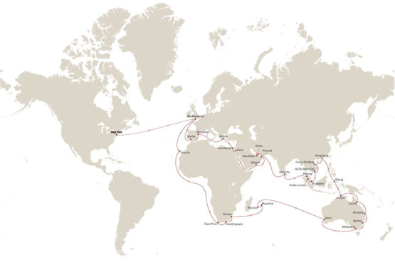itinéraire du tour du monde à bord du bateau Cunard Queen mary 2 2021