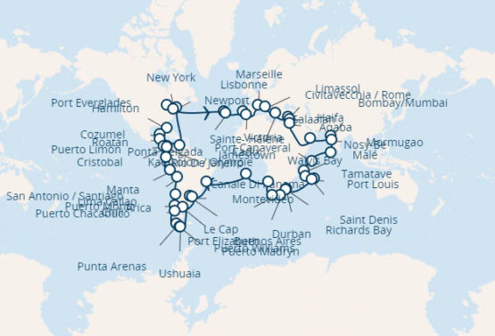 itinéraire de la croisière tour du monde Costa 2021