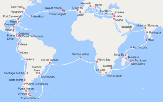 itinéraire du tour du monde Costa 2022