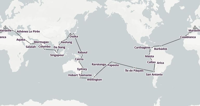 itinéraire du tour du monde Costa 2024