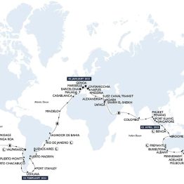 Carte de l'itinéraire du tour du monde MSC Croisières 2025