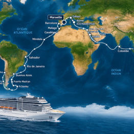 Carte de l’itinéraire du tour du monde MSC 2029 à bord du MSC Magnifica
